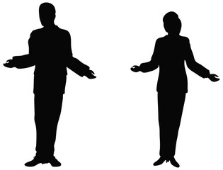 Business people standing up explaining