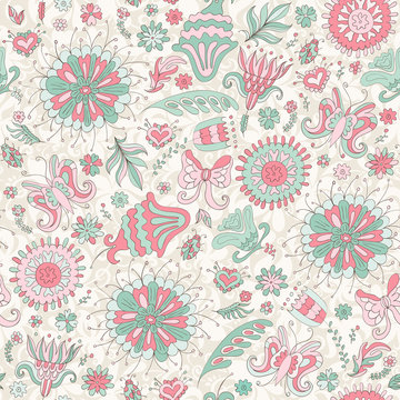 Seamless Pink Summer Pattern With Flowers