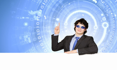 Businessman with banner