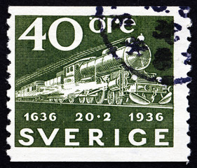 Postage stamp Sweden 1936 Mail Train