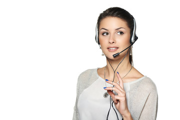 Smiling support phone operator in headset