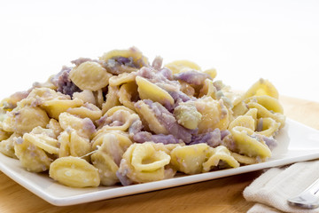 Orecchiette pasta with purple cauliflower