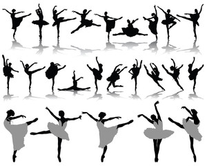 Silhouettes and shadows of ballerinas 2, vector