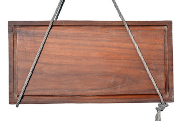 altes Holzschild hängt Strick Seil