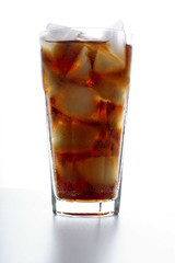 Cola with ice in glass