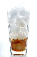 Cola with ice in glass
