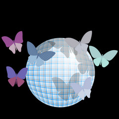 group of butterflies near the ball on a black background