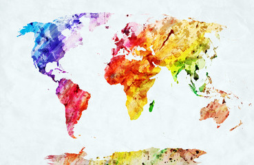Mapa świata akwarela - obrazy, fototapety, plakaty