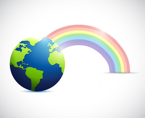 globe and colorful rainbow.