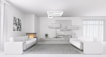Interior of modern white living room 3d