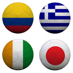 soccer balls with group C teams flags, Football Brazil 2014