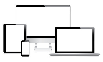 Modern computer, laptop, tablet and smartphone vectors