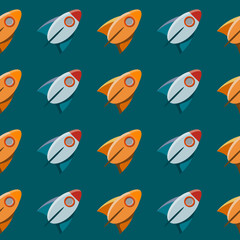 Space toy rocket abstract seamless vector pattern.