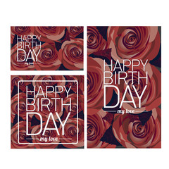 vector happy birthday card with red rose spring flowers. © zmiter