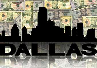 Dallas skyline reflected with dollars illustration