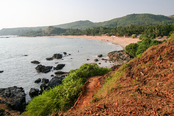 view to om beach in india karnataka from a hilltop