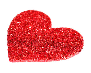 Glitter Red Heart isolated on white. Valentines Day. Macro.