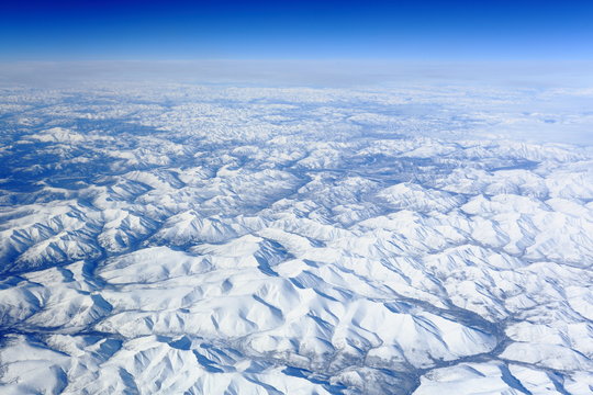 bird's eye view of the snow mountains