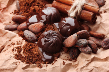 Composition of chocolate sweets, cocoa and spices