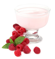 Delicious yogurt with berries isolated on white