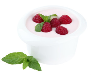 Delicious yogurt with berries isolated on white