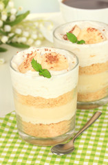 Delicious dessert with banana and caramel