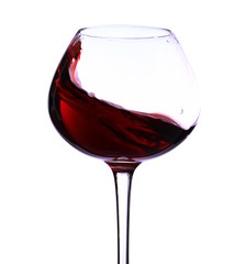 Wineglass with red wine, isolated on white