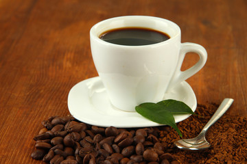 Different coffee on wooden background