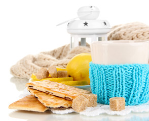 Cup of tea with lemon isolated on white