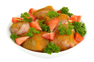Turkey meat in bowl isolated on white