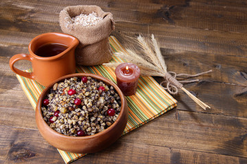 Bowl with kutia -  traditional Christmas sweet meal in Ukraine,