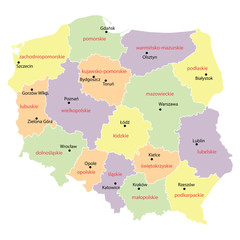 map of Poland with voivodeships - obrazy, fototapety, plakaty