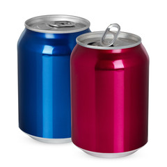 Two aluminum cans, open and closed, isolated on white