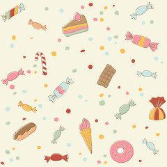 Cute sweets seamless pattern. Retro stile illustration