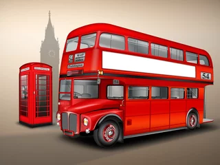 Foto op Canvas London Doppelstockbus, Telefonzelle Big Ben © i-picture