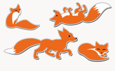 set of 4 cute foxes