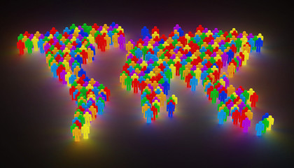 Illuminated World Map from Colorful People. Abstract Background