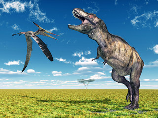 Tyrannosaurus Rex und der Flugsaurier Pteranodon © Michael Rosskothen