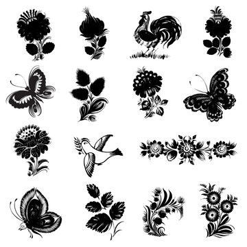 set of black silhouette