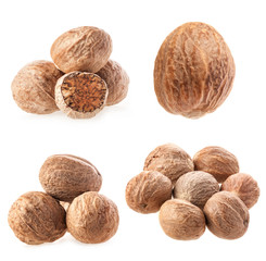 Collection of nutmegs Isolated on white background