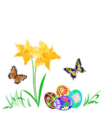 Easter egg with daffodils and butterflies