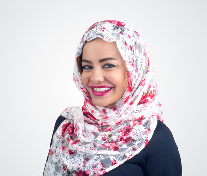 Beautiful Arabian model in hijab  isolated on white