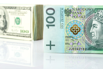 Currency exchange with US dollar and Polish zloty