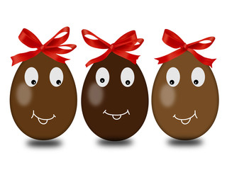 3 Easter eggs with red ribbons