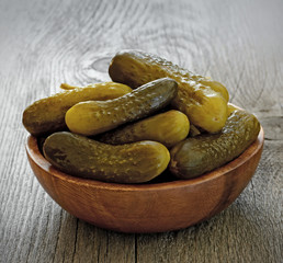Pickled cucumbers in bowl