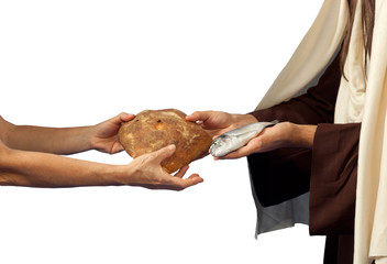 Jesus gives bread and fish