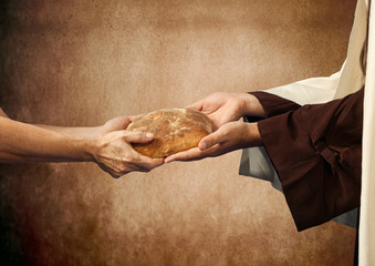 Jesus gives the bread to a beggar. - 60025908