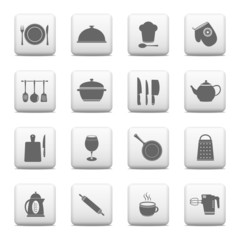 Web buttons, kitchen and cooking icons