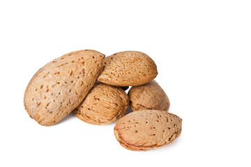 natural raw almonds on white background