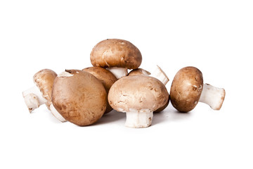 mushrooms and raw mushrooms isolated on white background